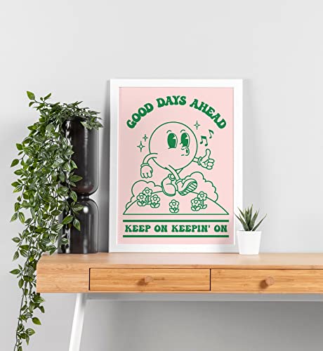 Retro Poster Wall Art Print, Retro Aesthetic Room Decor, Positive Quote Good Days Ahead Art Print, Pink Green Pastel Vintage Nostalgia Poster 12X16 Inches #TOP7