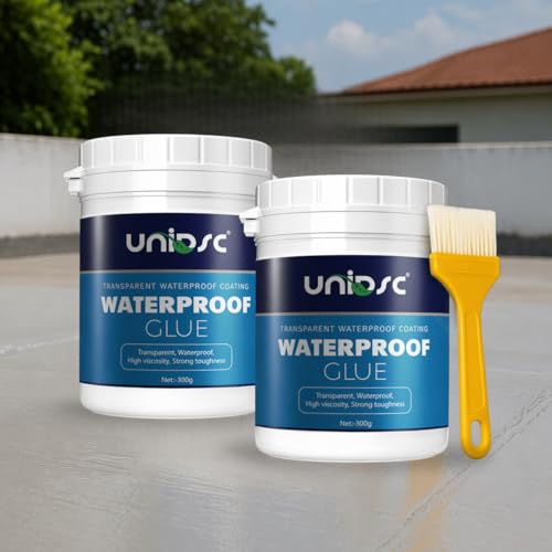Image of UNIDSC Transparent Waterproof Glue with Brush, 300 gm Pack of 2 Transparent Glue for Roof Leakage, Crack Seal, Water Leakage Solution, Waterproofing for Pipe, Wall, Tiles