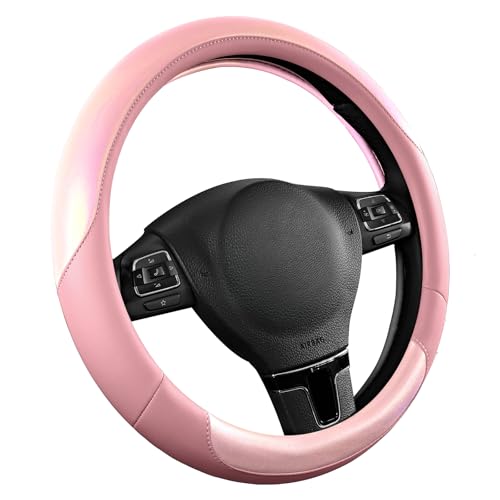 Road Comforts Steering Wheel Cover – Breathable Leather Steering Wheel Cover, Anti-Slip Grip, Universal Fit 14.5” to 15”, Heat & Cold Resistant for Cars, SUVs, and Trucks – Shining Pink & Pink by Road Comforts - Used condition - Image 2