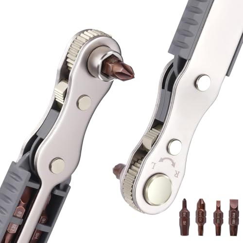 OSDUE 5 Pcs Mini Ratchet Wrench Set 1/4 Inch Drive High Torque Offset Reversible Screwdriver with Phillips Slotted Hex Torx for Tight Spaces