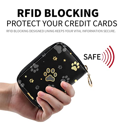 OTVEE Gold Dog Paw Print Credit Card Wallet, Microfiber Leather Zipper RFID Card Case Holder for Women2