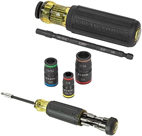 Klein Tools 80083 Impact Driver Kit with 7-in-1 Impact Flip Socket and 14-in-1 Multi-Bit Adjustable Length Screwdriver, 2-Piece