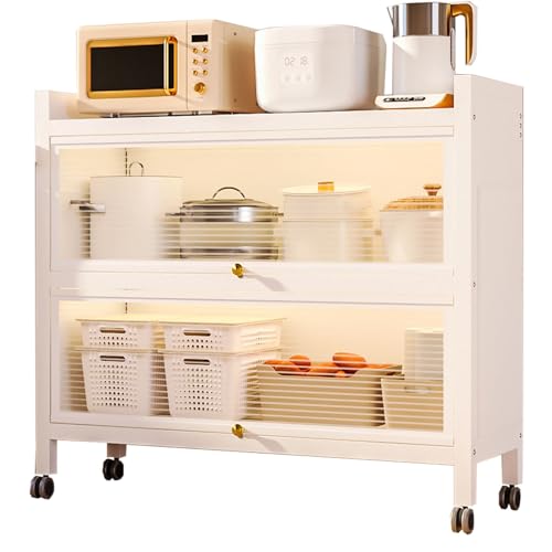 Mueble para microondas de 4 Niveles con Puerta abatible - Aparador de Cocina Multiusos para Ahorrar Espacio en el Almacenamiento de Platos, ollas y sartenes - Solución organizadora de 60 cm