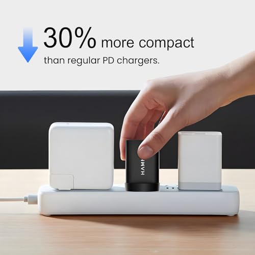 Image of Hammer 36W Fast GaN Charger, iPhone 0 to 50% in 30mins, Compatible with iPhone 17,16, 15, 14, 13, 12, Samsung Mobiles & Laptop, FCC /CE Certified, 2 Yr Warranty, with C to C Cable (Black)