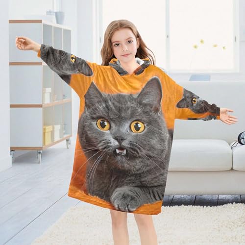 Funny Cat Orange Kids Wearable Blanket Teen Girls Pullover Animal 3D Print Toddler Boys Oversized Hoodie Sweatshirts4