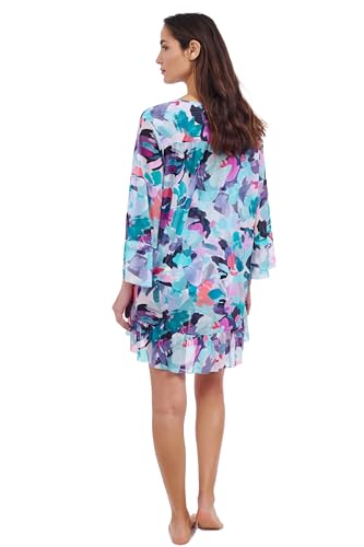 Profile by Gottex Holi Women's Multi Abstract Print Mesh Swim Dress Lightweight Cover-Up with Flounce and 3/4 Sleeves3