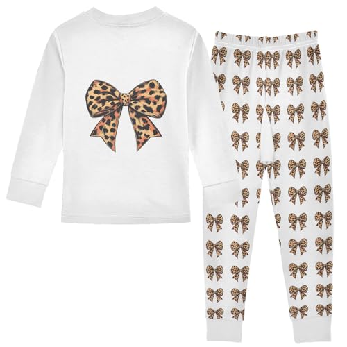Cartoon Pajamas Set Leopard Print Bow Brown Long Sleeve PJs Cotton Jammies Sleepwear Top and Pants2