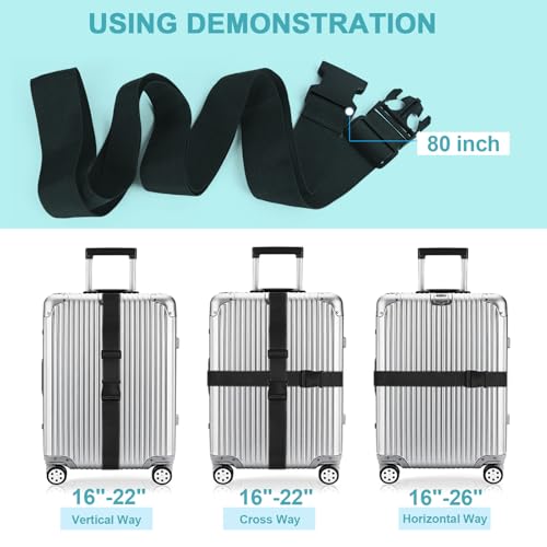 Image of 80In Adjustable Luggage Straps for Suitcase Travel Accessories TSA Approved, Luggage Belts to Keep Your Suitcase Secure, Black Long Straps with Quick-Release Buckle for Travel Bag Closure