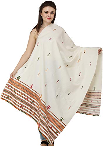 Shawl from Kutch with Embroidered Bootis and Mirrors - Wool