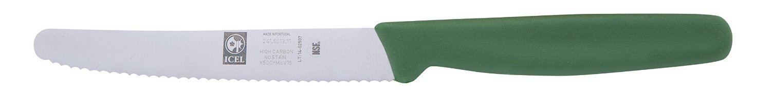 Icel Portugal Serrated Blade High Carbon Stainless Steel Steak Knife, 4 1/4-Inch, Green Handle