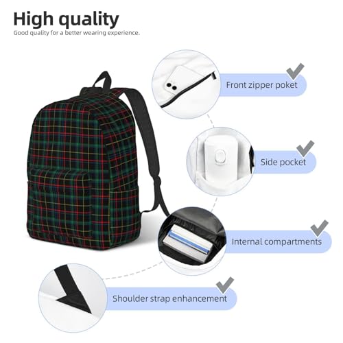 Buffalo Plaid Dark Green Lightweight Canvas Backpack, Backpack For Women Men Couples, Travel Laptop Backpack3