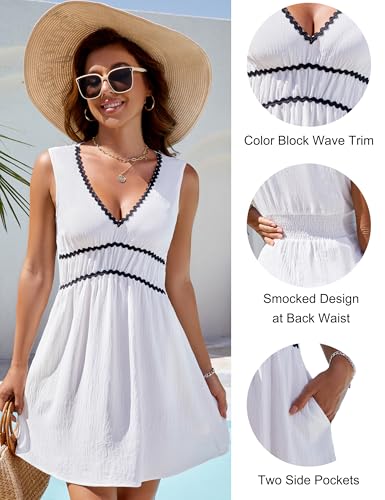 Blooming Jelly Women's Swimsuit Coverup Beach Bathing Suit Cover Up Color Block Sundress Summer Tank Dress with Pockets2
