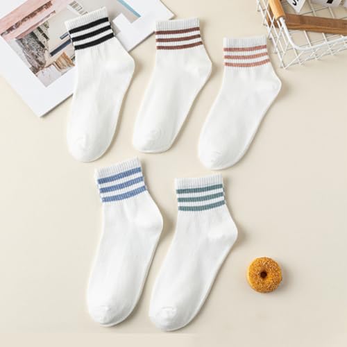 5 Pairs Womens Socks Striped Low Cut Ankle Socks Breathable Casual Running Socks