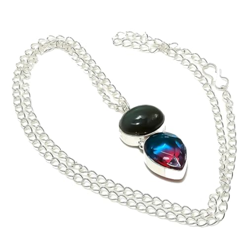 VACHEE Bi-Color Tourmaline, Black Labradorite Multi-Stone Handmade Chain Pendant 2' Long For Women 925 Sterling Silver Plated Jewelry From 5760