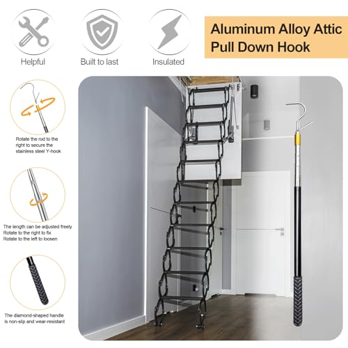 Image of Attic Pull-Down Hook with 60-Inch Telescoping Rod and Copper Door Ring