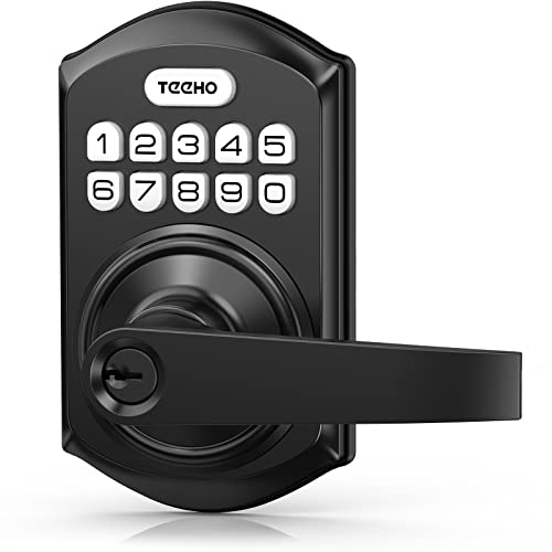 Teeho Keyless Entry Door Lock With Handle, Electronic Keypad Deadbolt Door Locks Handle Lever, Front Door Lock Set, Digital Door Lock, Auto-Locking, Anti-Peep Code Door Handle Lock, Matte Black #TOP22