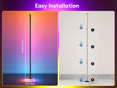 BRINGUX Smart Corner Floor Lamp, RGBICW LED Standing Lamp with App Control, 16 Million Colors with Music Sync, Dimmable Ambient Light for Bedroom, Living Room, Home Decor (Black) by BRINGUX - Used condition - Image 2