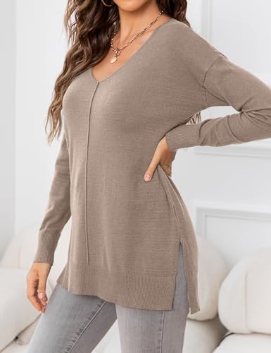 2025 Women's Casual Lightweight V Neck Batwing Sleeve Knit Top Loose Pullover Sweater4