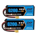 DXF Batterie LiPo 4S 14.8V 6200mAh 80C pour Voiture RC 1/10 1/8   Pack de 2 avec Connecteur XT90   Haute Performance Polymère Lithium pour Modèles Électriques RC Buggy Truggy Short Course Truck