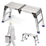 Aluminium Arbeitsplattform 35–50 cm, 26-Fach Höhenverstellbar, bis 360 kg belastbar, Rutschfester Tritthocker, Stabile Arbeitsbühne für Unebene Böden, Autowäsche, Heimwerken