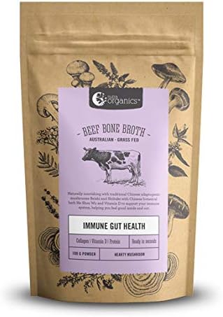 Beef Bone Broth Powder with Chinese Mushroom - 48 Hour Slow Cooked For Max Nutrients & 100% Grass-Fed Beef - Helps Reduce Inflammation, Packed With Collagen, Supports Immune Health - Bone Broth