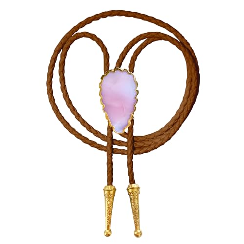 Image of Daisy Del Sol Gemstone Bolo Tie Braided Vegan Faux Leather Natural Stone Gold Handmade Necklace Adjustable Boho Western Jewelry