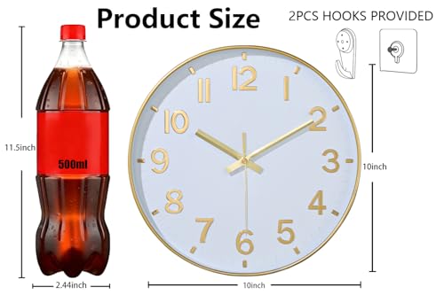 Image of Modern Wall Clock, 10 Inch Digital Wall Clocks Battery Operated, Round Non Ticking Silent Analog Clock for Bedroom Living Room Kitchen Office Gym Classroom Decor, Gold Battery Clock