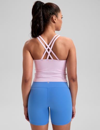 Image of HeyNuts Zeal Bras Longline Ribbed Medium Support Sports Bras, Crisscross Back Tank Tops with Removable Pads A-D Cups
