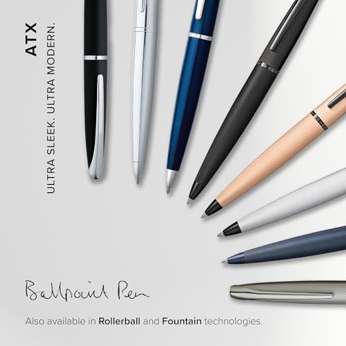 Image of Cross ATX Premium Ballpoint Pen Featuring Translucent Blue Lacquer Finish with Polished Chrome Accents - Presented in a Luxury Gift Box, Medium Point, Black Ink