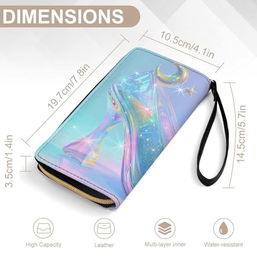 Womens Leather Wallets Star Glass Slippers Wallet for Women Large Capacity Card Phone Holder Ladies Purse with Wriststrap2