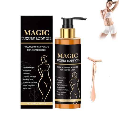 Aceite Corporal Mágico Reafirmante+Masajeador de tipo T, Aceite Corporal Mágico de Lujo para Mujer con Colágeno y Extractos Naturales, 100 ml Magic Luxury Body Oil