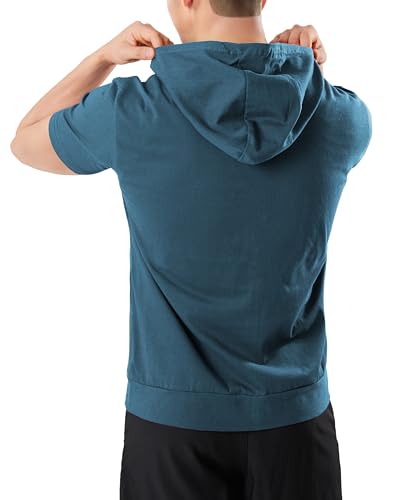 Ohoo Mens Comfortable Zip Up Hoodie Short Sleeve Lightweight Thin 100% Cotton Double Slide Zipper Jacket3