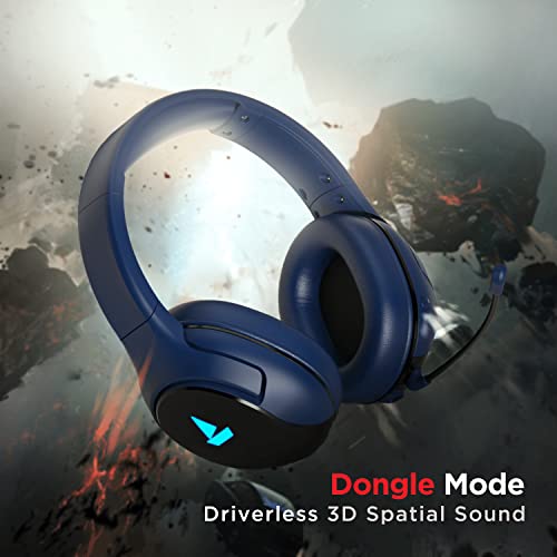 Image of Boat Immortal IM 1300 Wireless Gaming Over Ear Headphones with 2.4GHz Ultra Low Latency Mode(Upto 35ms), Bluetooth Mode, 3D Spatial Audio, BT v5.1, Dual Mics, Dongle Slot(Phantom Blue)