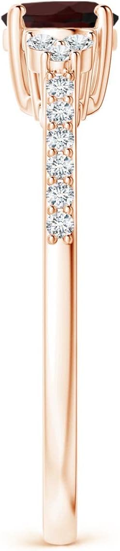 Angara Horizontally Set Oval Garnet Solitaire Ring with Diamondsin Sterling Silver/14K Solid Gold | Natural Garnet Side Stone Ring for Women | January Birthday, Gemstone Jewelry Gift - Image 3