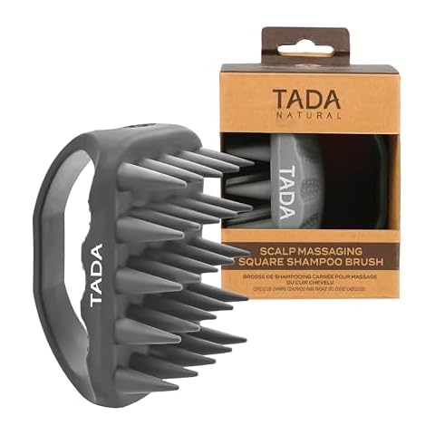 TADA BEAUTY - Long Bristle Large Square Silicon Shampoo Brush Head Scalp Massager Scrubber for Men and Women for Hair Growth Dandruff (Grey) Cover