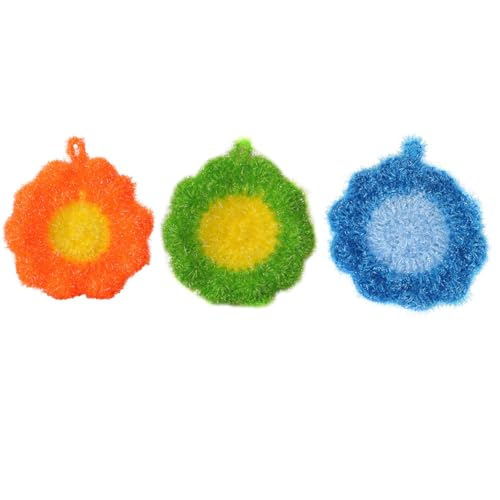 AUTSUPPL Paños de Lavado para Vajilla Forma de Flor, 3 Unidades, Paños de Cocina de Seda y Poliéster, Toallas Abrasivas Compactas para Limpieza en Cocina, Fregador para Color Aleatorio