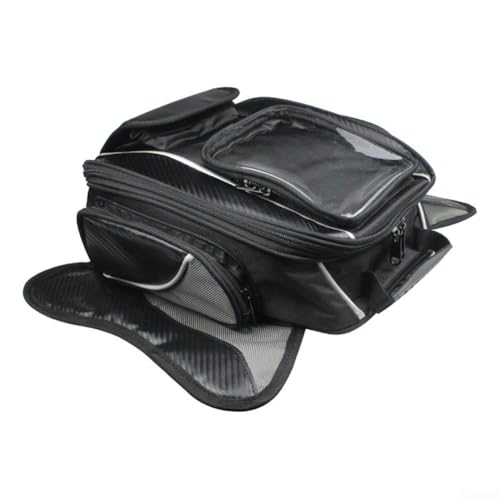 Bolsa de tanque de motocicleta impermeable de 6.5 pulgadas para tanque de combustible compatible con la mayoría de motocicletas, color negro, fibra de carbono + tela Oxford 1680 con tiras reflectantes