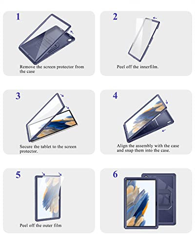 Supveco Case For Samsung Galaxy Tab A8 10.5 Inch 2022, Dual Layer Full Body Shockproof Protective Case With Built-In Screen Protector Cover For Galaxy Tab A8 10.5'' [Sm-X200/X205/X207]-Dark Blue #TOP7