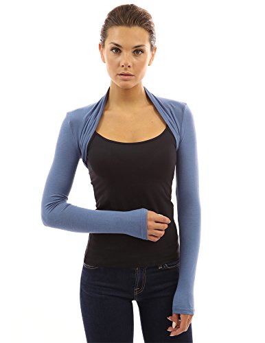 PattyBoutik Women Long Sleeve Bolero Shrug (Medium Blue Large) - Thumbnail 4