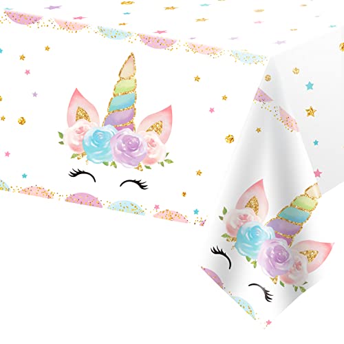 DaiUni 1PCS Unicorns Party Tablecloths for Birthday Decoration, Plastic Disposable Rectangle Table Covers for Kids Girls Birthday Baby Shower Party Supplies, 54" x 108"