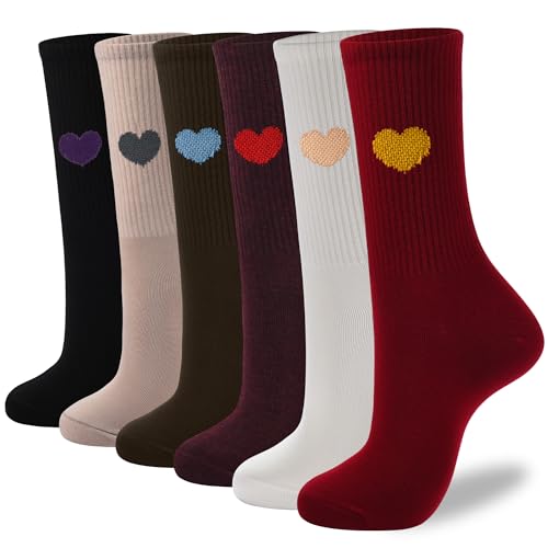 Image of inhees Women's Cotton Crew Socks - 6Pairs Above Ankle Fun Cute Heart Bootie Dress Socks - Gifts for Mother /Her