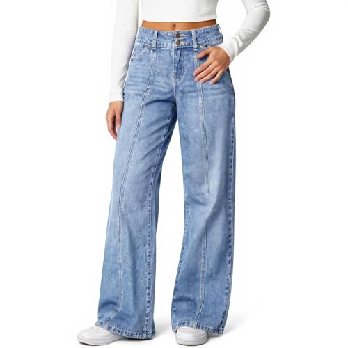 Sweatpants Jeans for Women High Waisted Wide Leg Baggy Denim Pants Blue - image 3