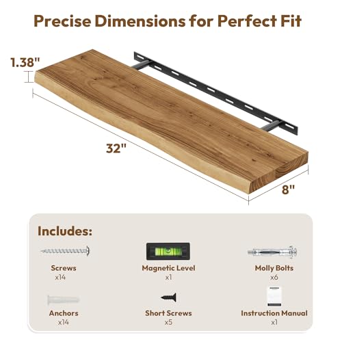Image of Vivelove Wood Floating Shelves Live Edge 32 inch Set of 2, Natural