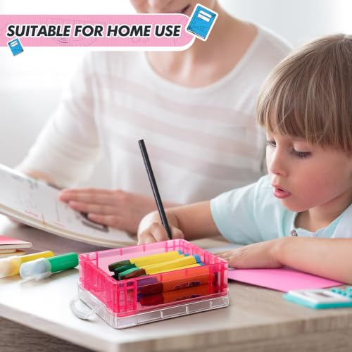 Image of Suzile 50 Pcs Plastic Crayon Box with Lid 4.8 x 3.4 x 1.6 In Crayon Storage Containers Bulk for Office School Classroom Supplies Pen Pencil Art Crafts(Pink)