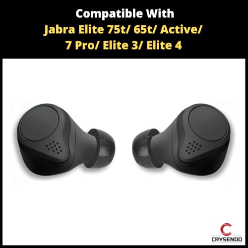 Image of Crysendo Soft Ear Tips for Jabra Elite 75t / 65t / Active / 7 Pro /Elite 3 / Elite 4 Earphones | Noise Isolating Replacement Memory Foam Eartips (2 Pairs - Small) (Black)