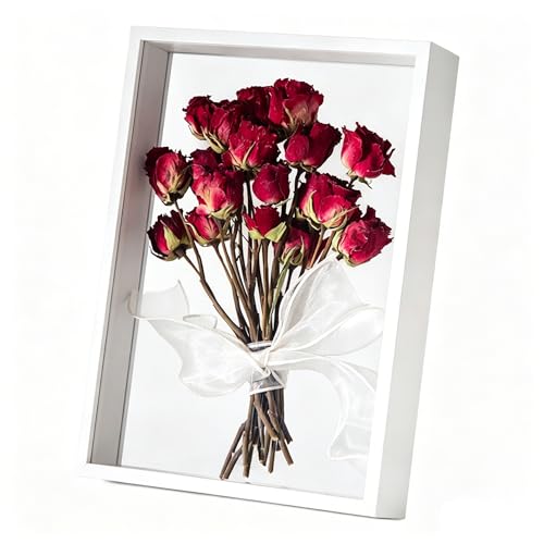 Marcos con Profundidad 5cm, Marcos para Cuadros 3D para Objetos, Marco de Fotos Madera para Rellenar, Marco de Profundo para Mesa Pared, Marco de Caja de Sombra para Medalla Flor (Blanco,21 x 29,7cm)