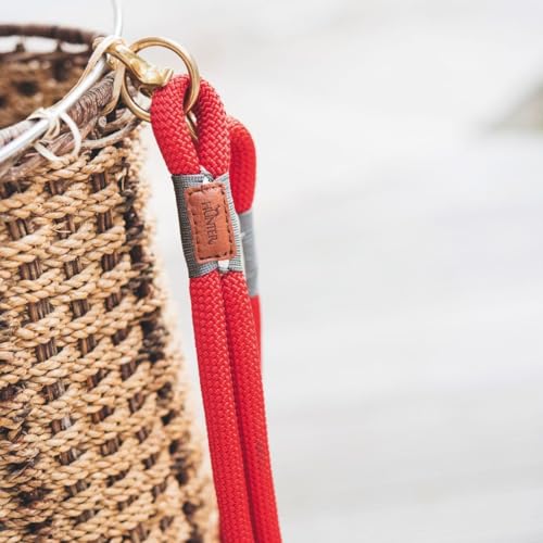 HUNTER Oss Halsung, Halsband für Hunde, Tau, Seil, Messing-Karabiner, Maritim, Rot, M-L