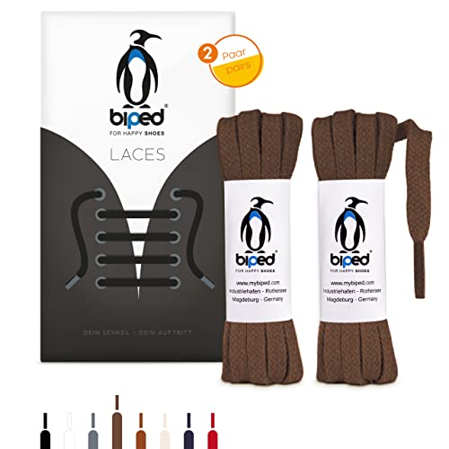 biped LACES 2 pares de cordones planos de algodón de 7 mm de ancho - cordones de calidad resistentes al desgarro - fabricados en la UE z2904(marrón,120 cm)