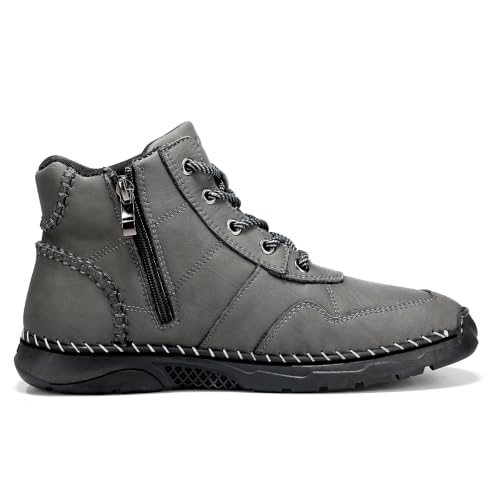 Image of FLYLAND Men's Leather Mid Top Ankle Boots Side Zipper Casual Work Shoes
