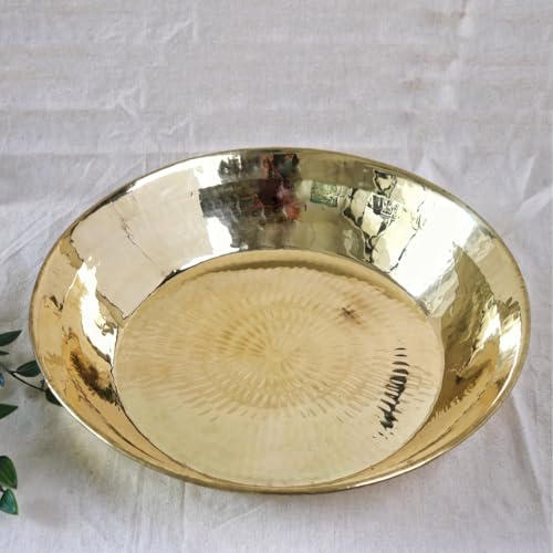 Image of Kitchen 101% Pure Brass Pital Parat for Atta | 14 Inch | Paraat for Dough Atta Kneading | Brass Utensils for Cooking | Pital Ka Bartan | Thaal | Thatera Bartan Pital